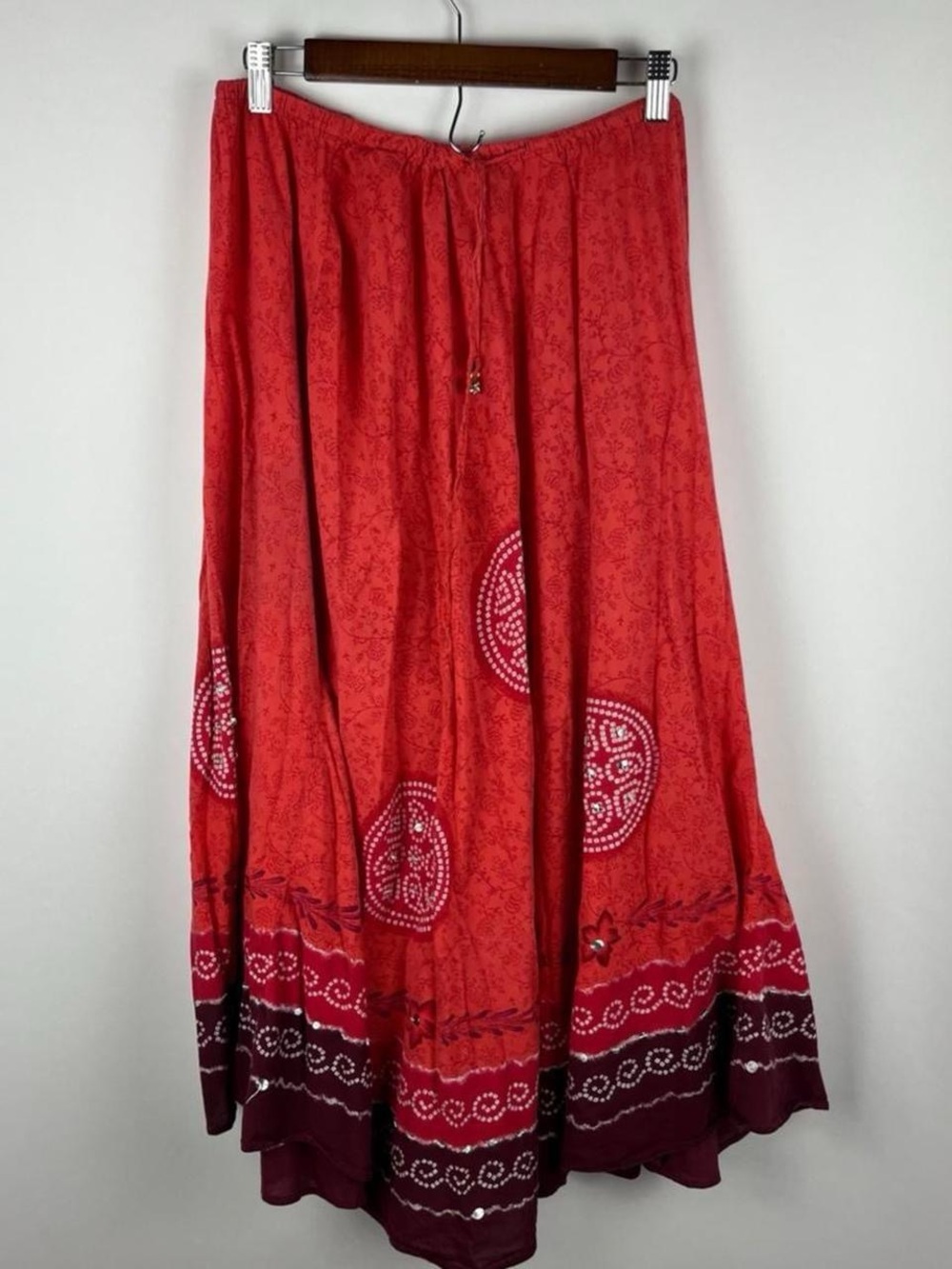 vintage 90s orange embellished sequin boho hippie elastic waist skirt size XL - Picture 2 of 6